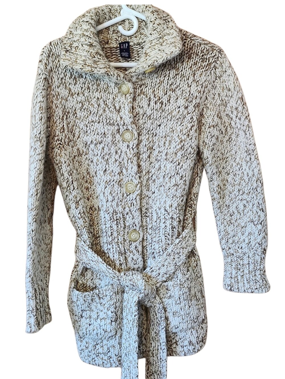 Vintage Y2K GAP Chunky Marled Knit Belted Heavyweight Wool Blend Cardigan. Sz. L